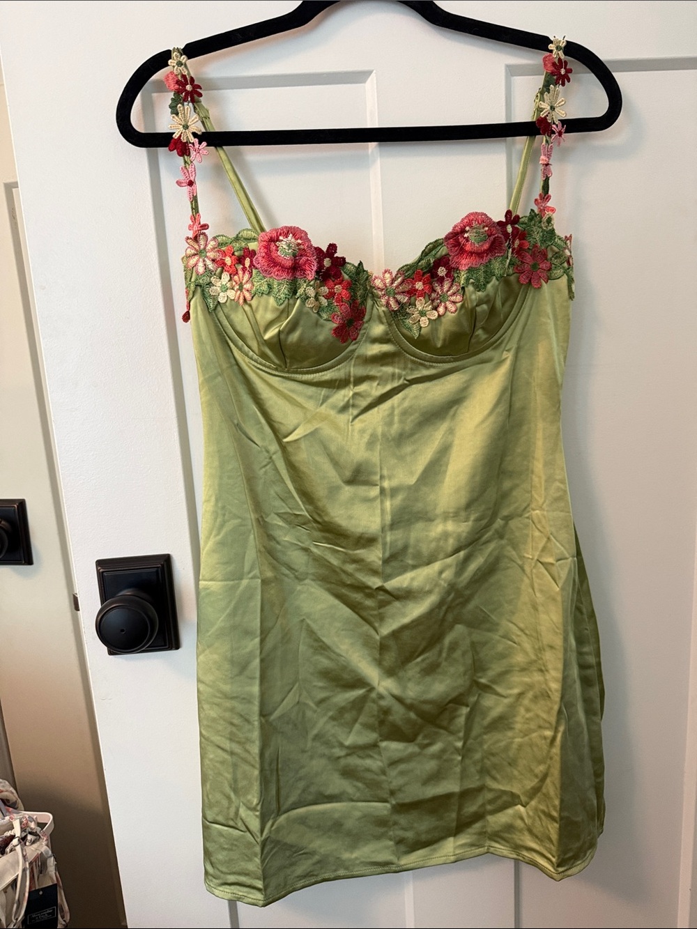 Princess Polly Green Slip Dress with Pink Floral Trim - Picture 2 of 10